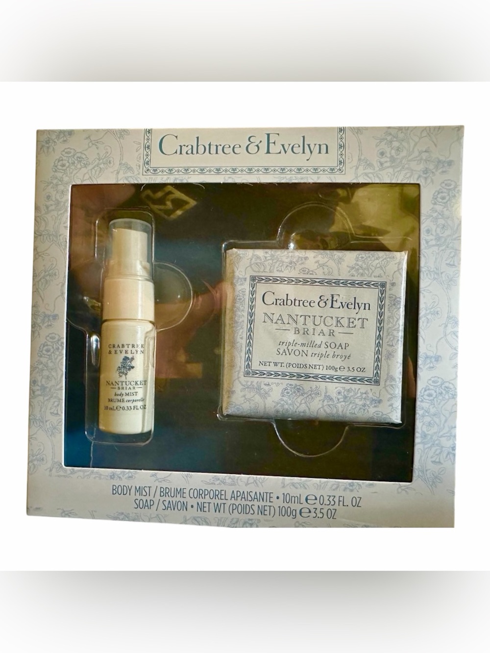 Crabtree & Evelyn Nantucket Briar Travel Body Mist & Soap - Cream and Blue